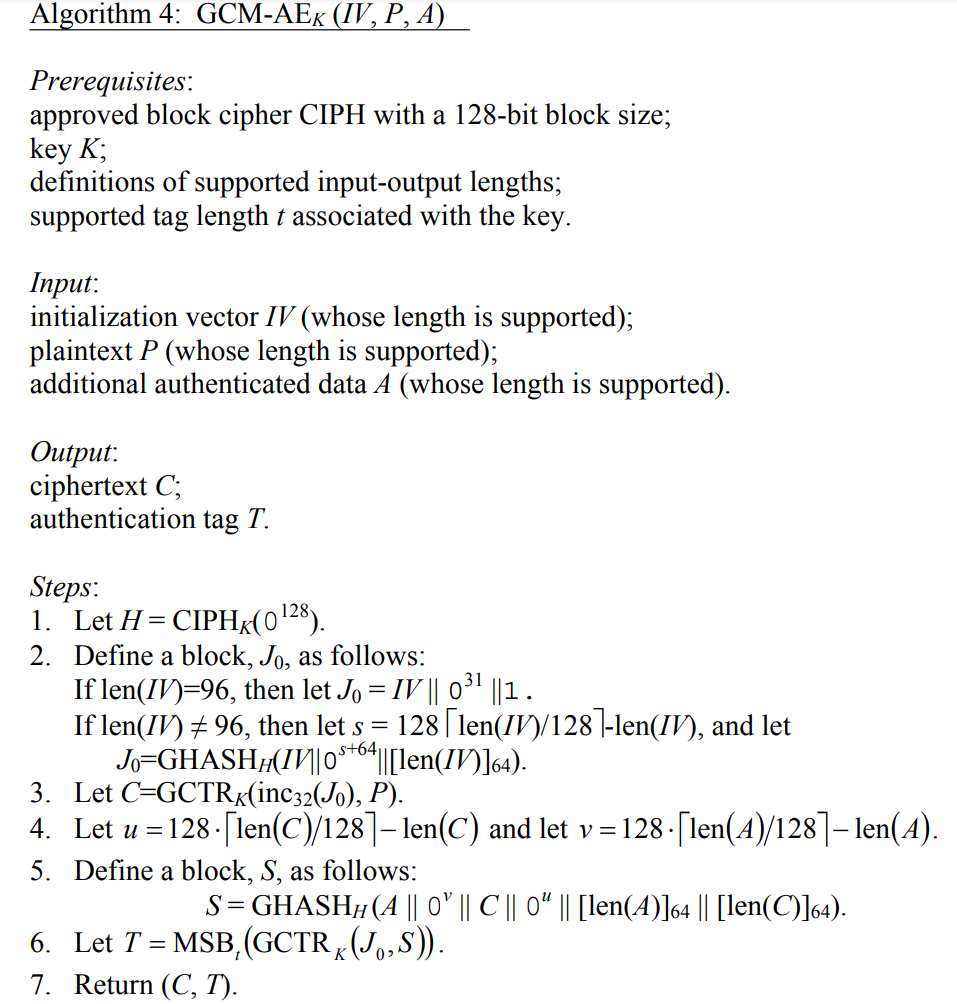 Algorithm for the Authenticated Encryption Function (NIST)